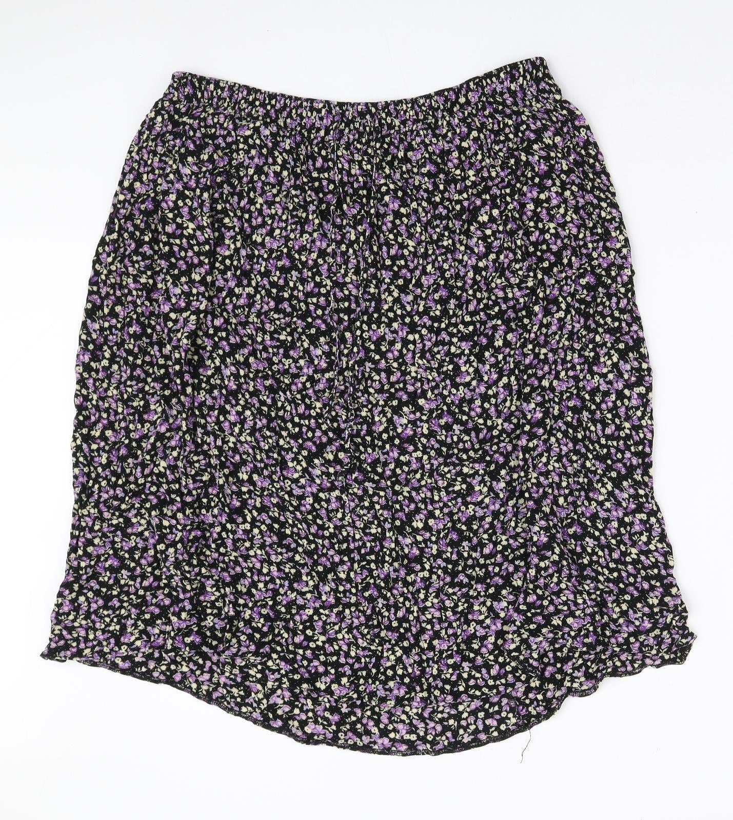 Classic Womens Black Floral Viscose A-Line Skirt Size 18 Tie