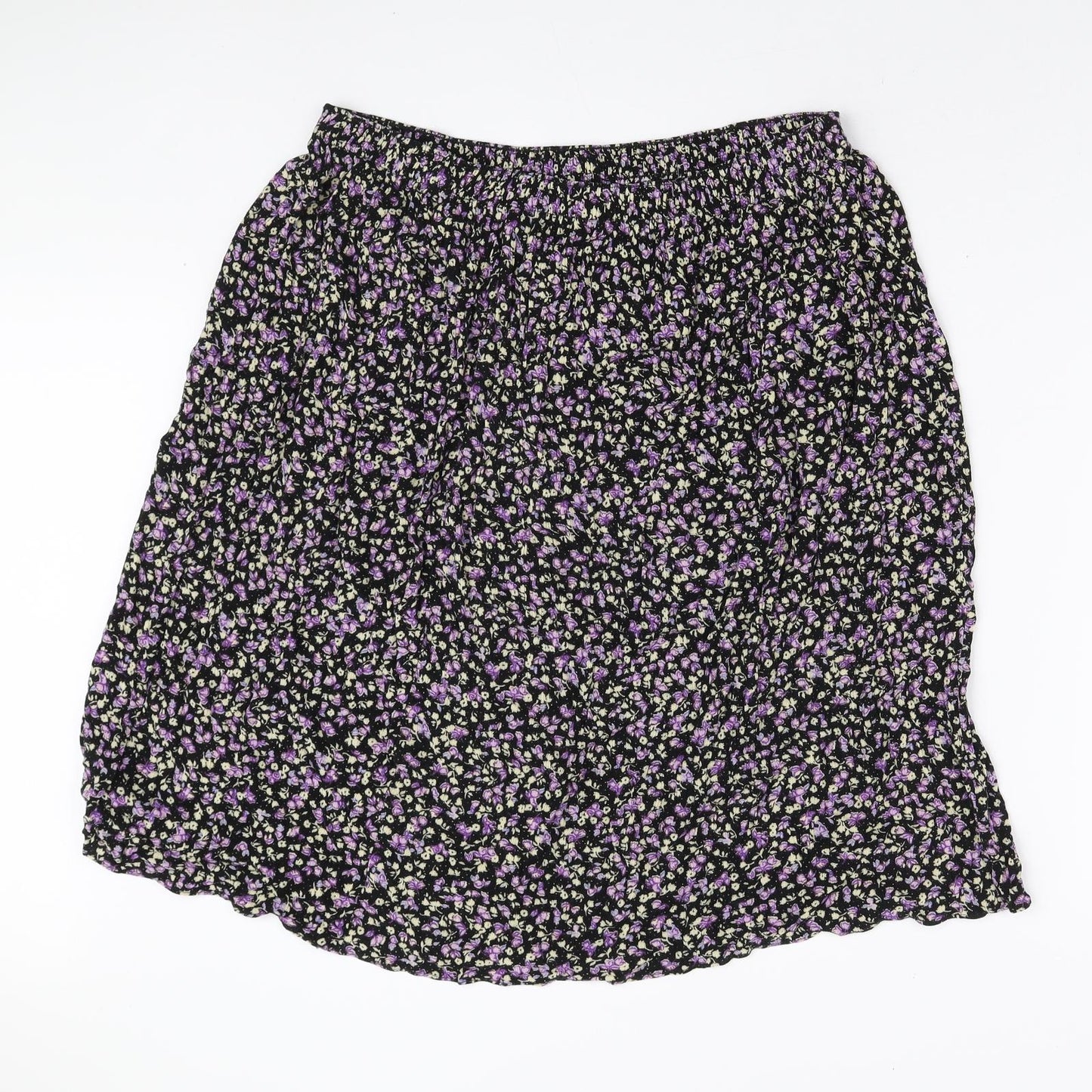 Classic Womens Black Floral Viscose A-Line Skirt Size 18 Tie