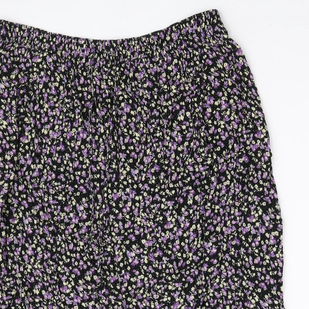 Classic Womens Black Floral Viscose A-Line Skirt Size 18 Tie