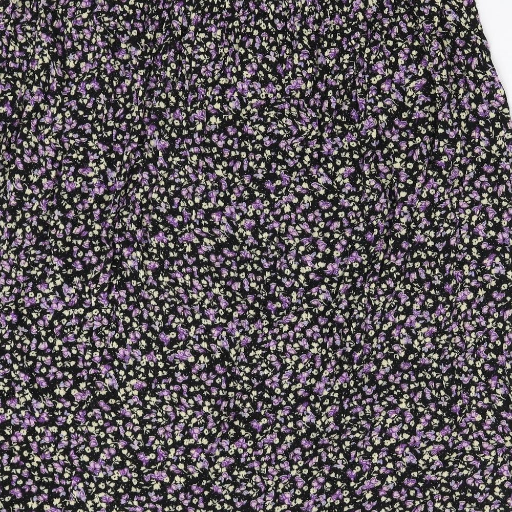 Classic Womens Black Floral Viscose A-Line Skirt Size 18 Tie
