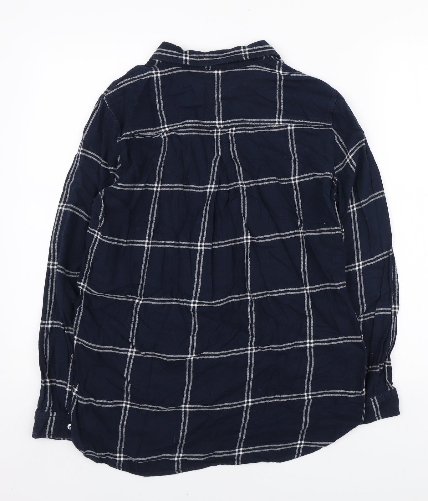 H&M Womens Blue Check Cotton Basic Button-Up Size S Collared