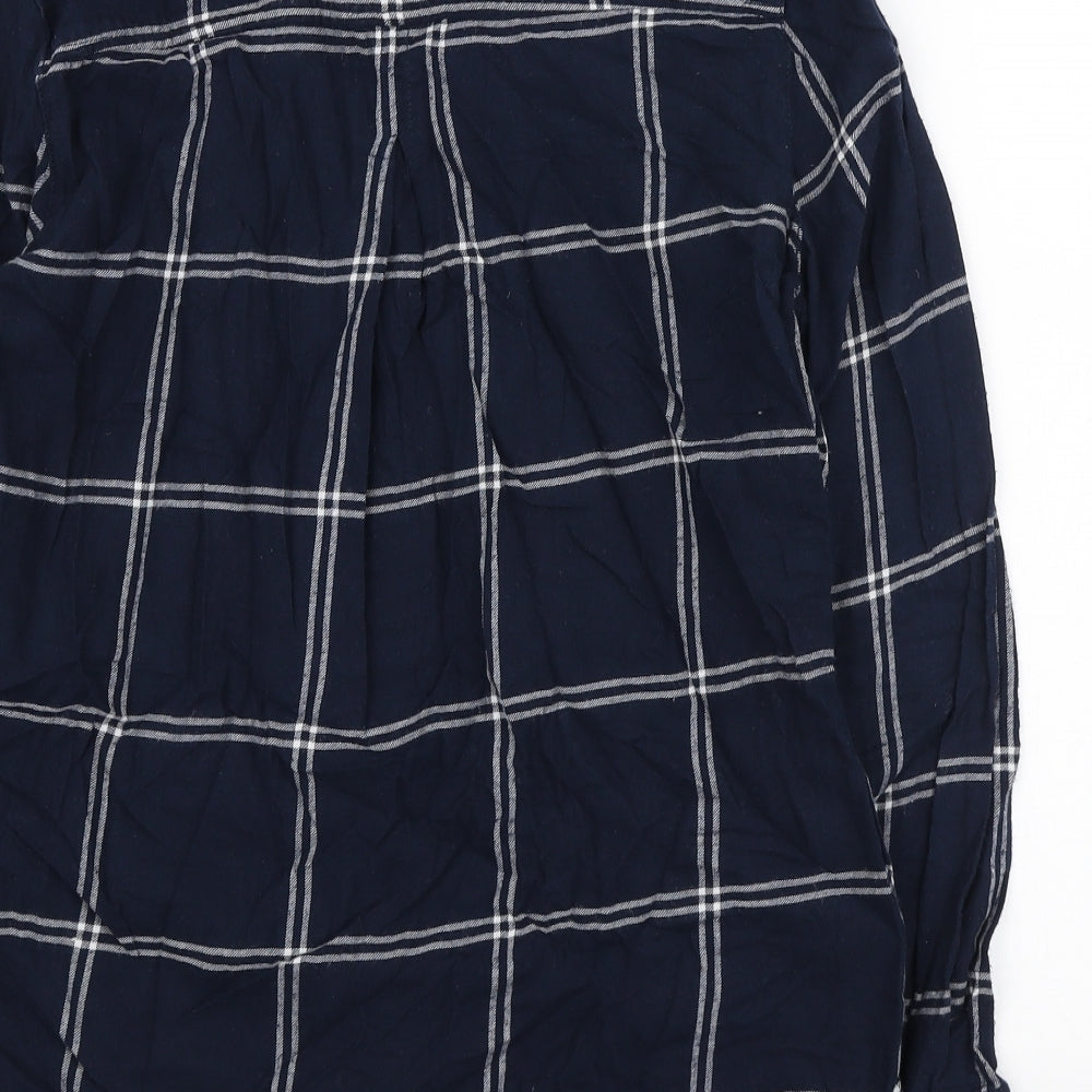 H&M Womens Blue Check Cotton Basic Button-Up Size S Collared