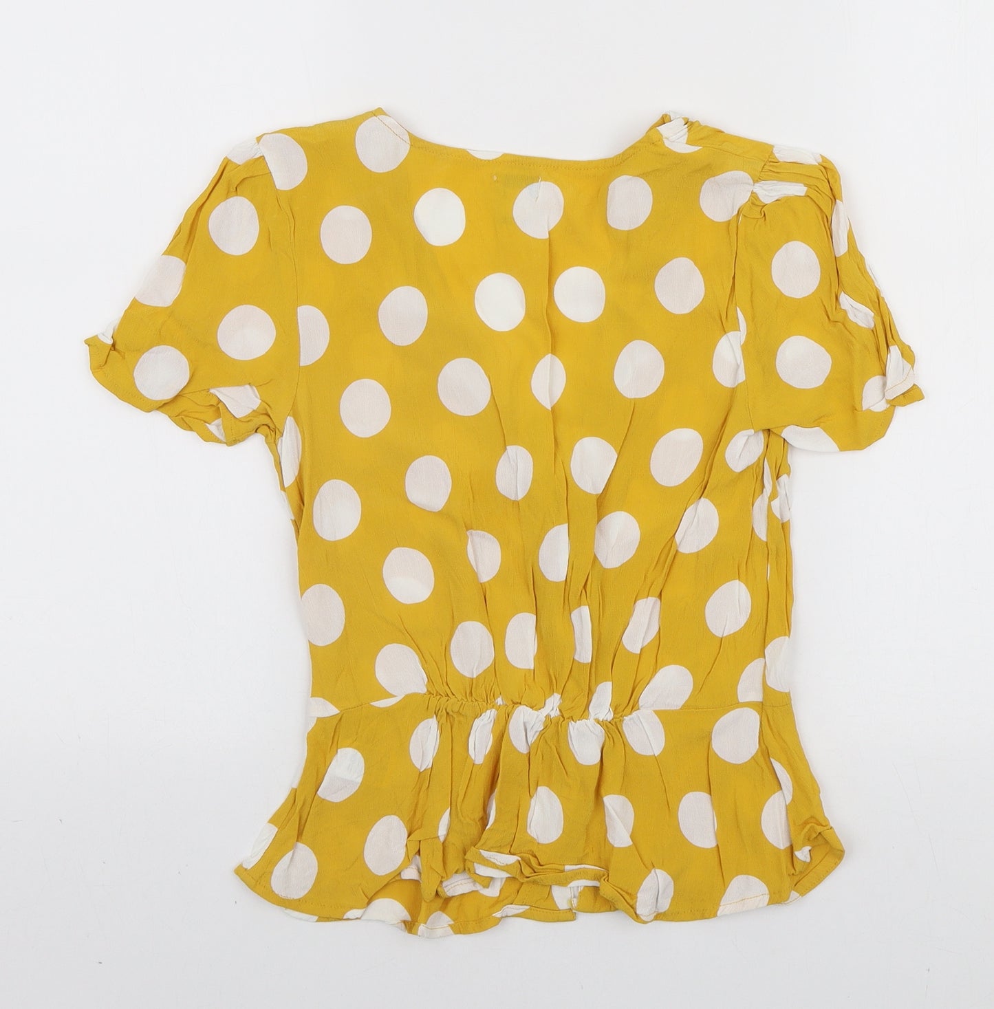 River Island Womens Yellow Polka Dot Viscose Basic Blouse Size 8 V-Neck