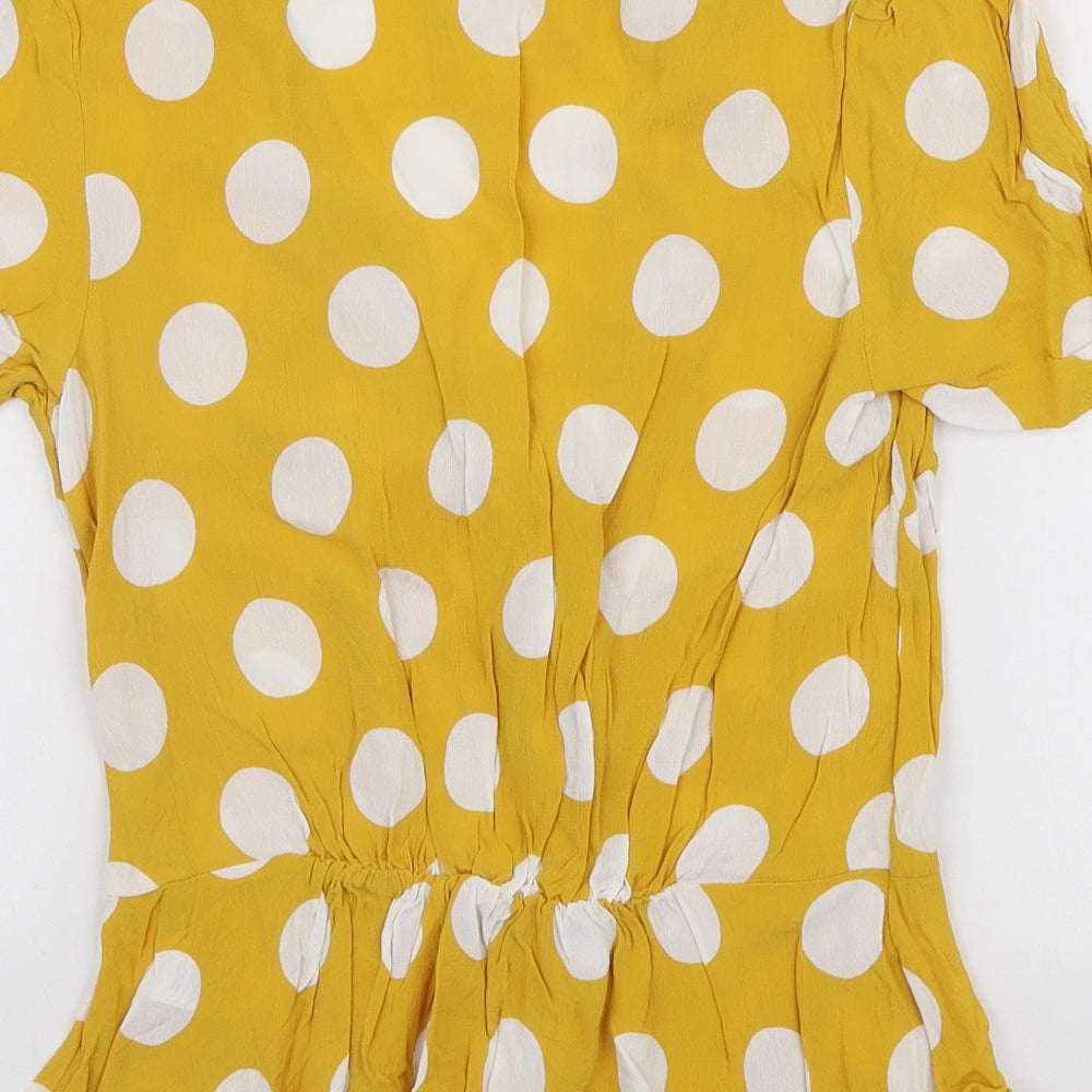River Island Womens Yellow Polka Dot Viscose Basic Blouse Size 8 V-Neck