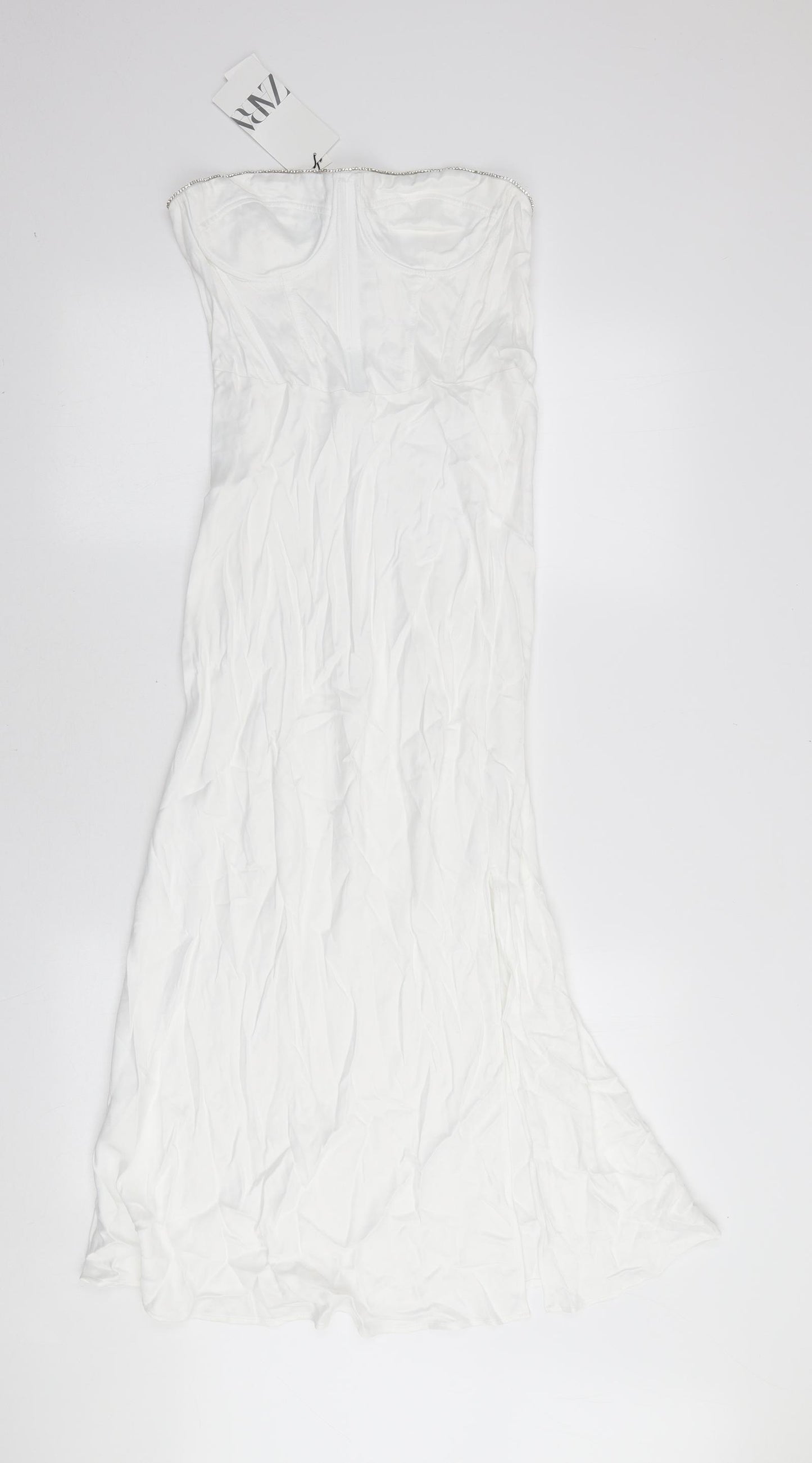 Zara Womens White Viscose Bodycon Size S Off the Shoulder Zip