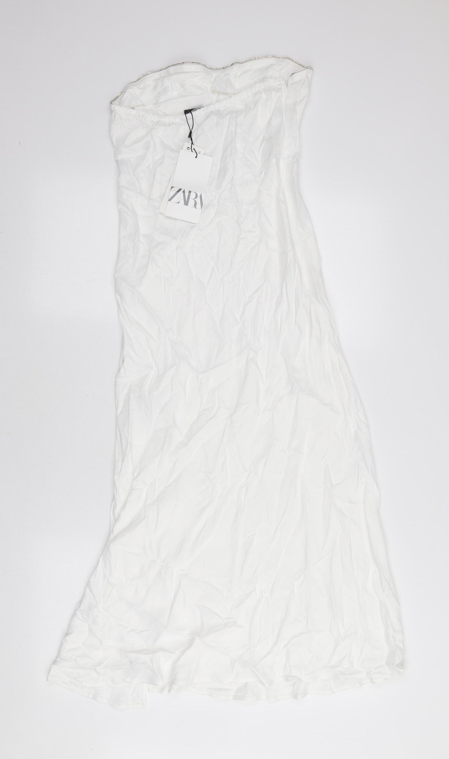 Zara Womens White Viscose Bodycon Size S Off the Shoulder Zip