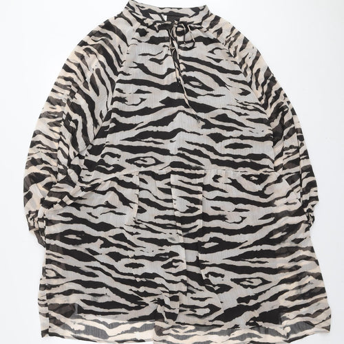 H&M Womens Ivory Animal Print Polyester Trapeze & Swing Size M Mock Neck Tie