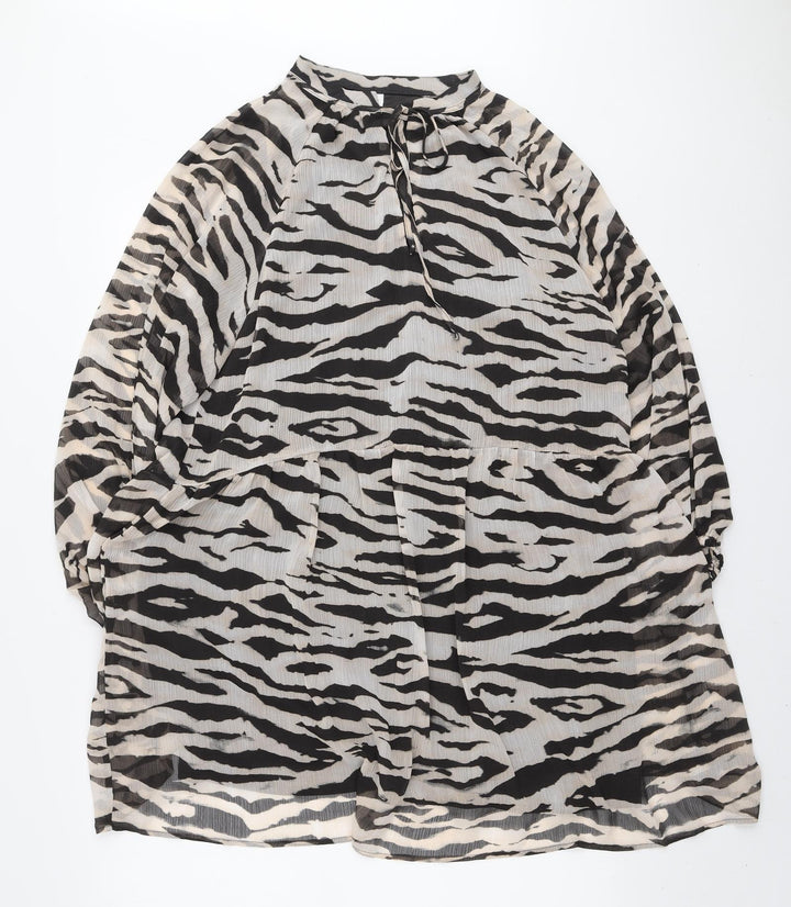 H&M Womens Ivory Animal Print Polyester Trapeze & Swing Size M Mock Neck Tie