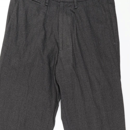 HUGO BOSS Womens Grey Wool Trousers Size 46 L32 in Regular Zip