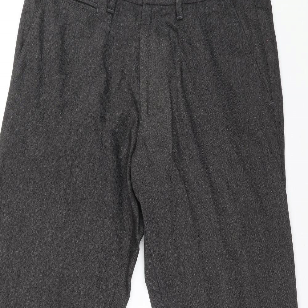 HUGO BOSS Womens Grey Wool Trousers Size 46 L32 in Regular Zip