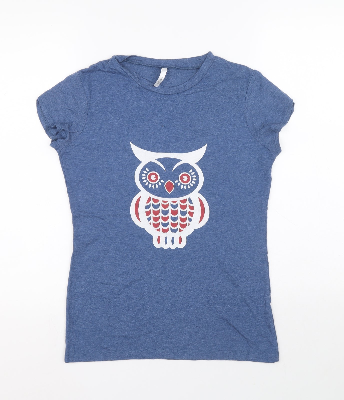 Ethal Austin Girls Blue Vinyl Basic T-Shirt Size 12-13 Years Round Neck Pullover - Owl