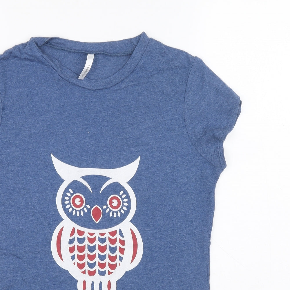 Ethal Austin Girls Blue Vinyl Basic T-Shirt Size 12-13 Years Round Neck Pullover - Owl