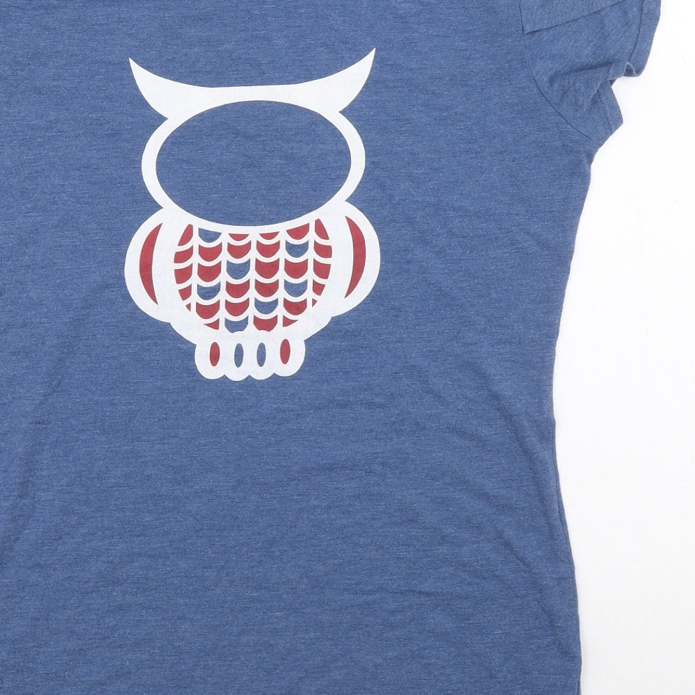 Ethal Austin Girls Blue Vinyl Basic T-Shirt Size 12-13 Years Round Neck Pullover - Owl
