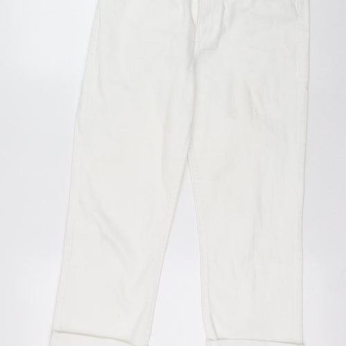 Stradivarius Womens White Cotton Wide-Leg Jeans Size 12 L22 in Regular Zip