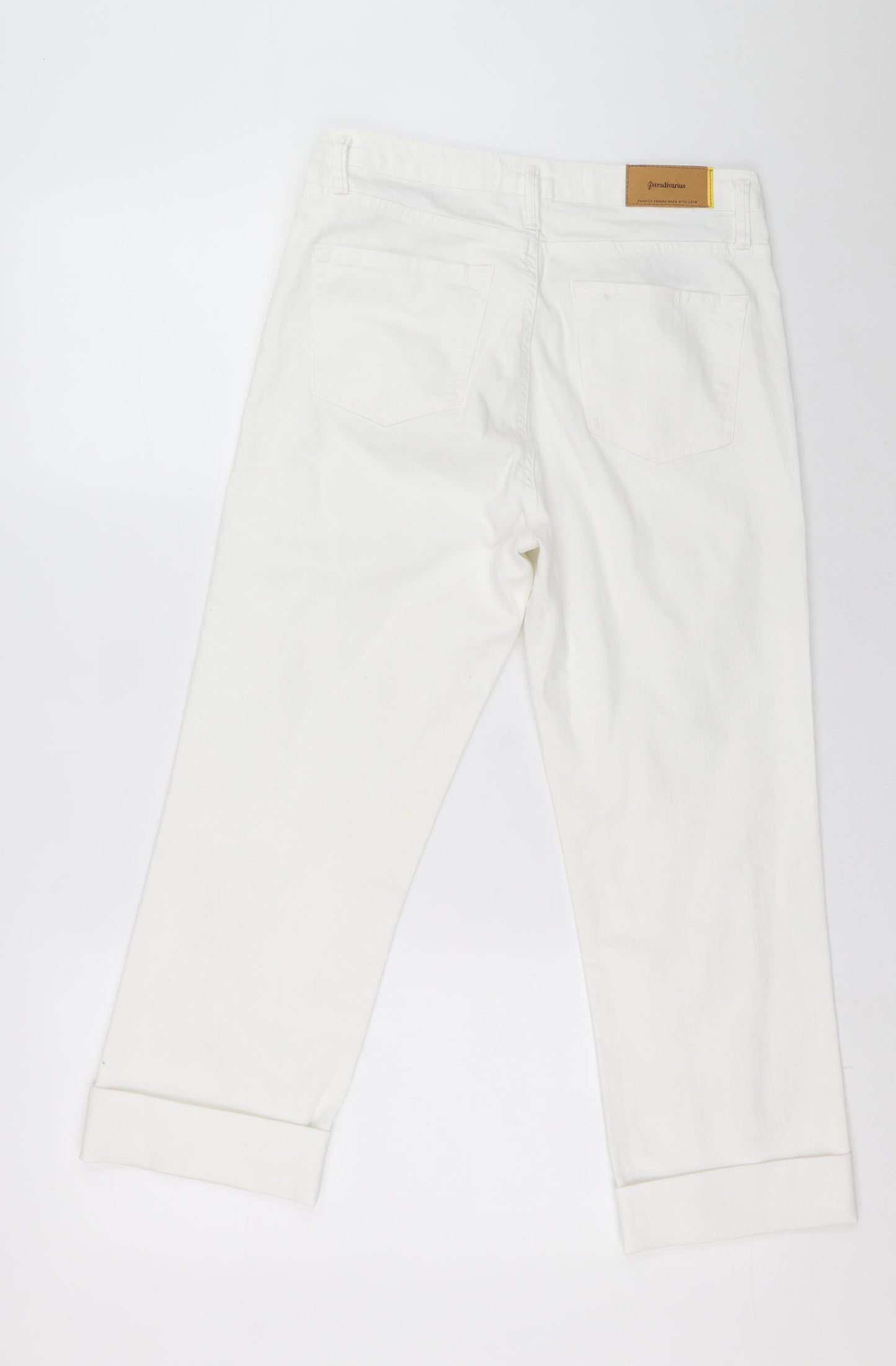 Stradivarius Womens White Cotton Wide-Leg Jeans Size 12 L22 in Regular Zip
