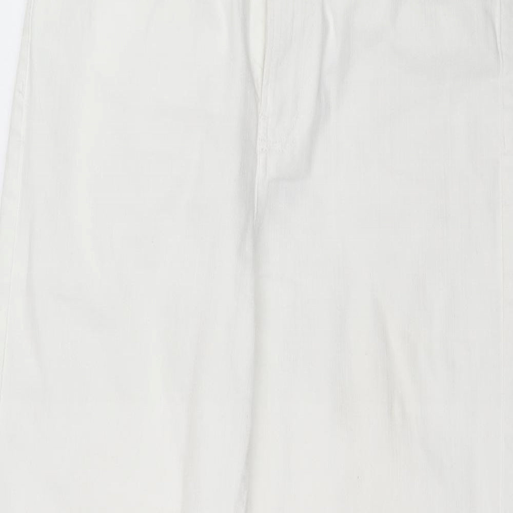 Stradivarius Womens White Cotton Wide-Leg Jeans Size 12 L22 in Regular Zip