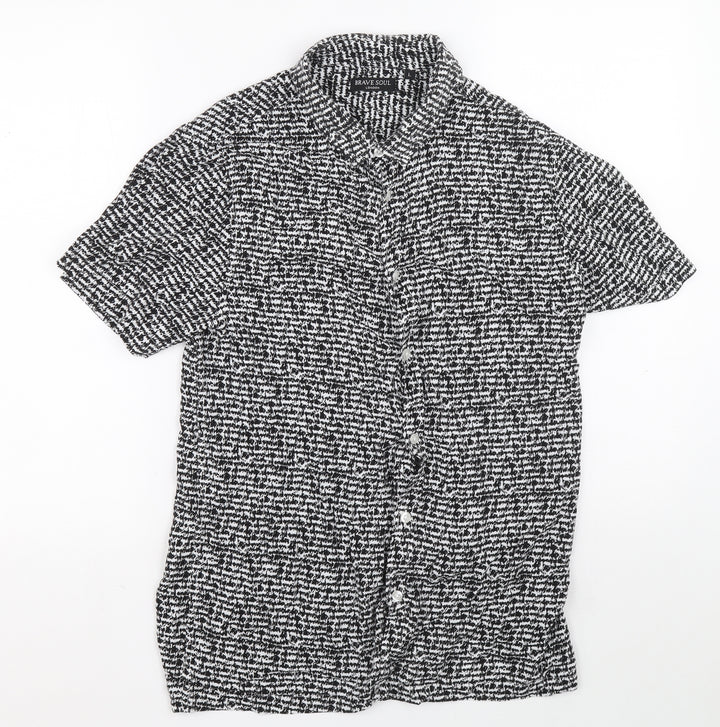 Brave Soul Womens Black Geometric Viscose Basic Button-Up Size L Collared