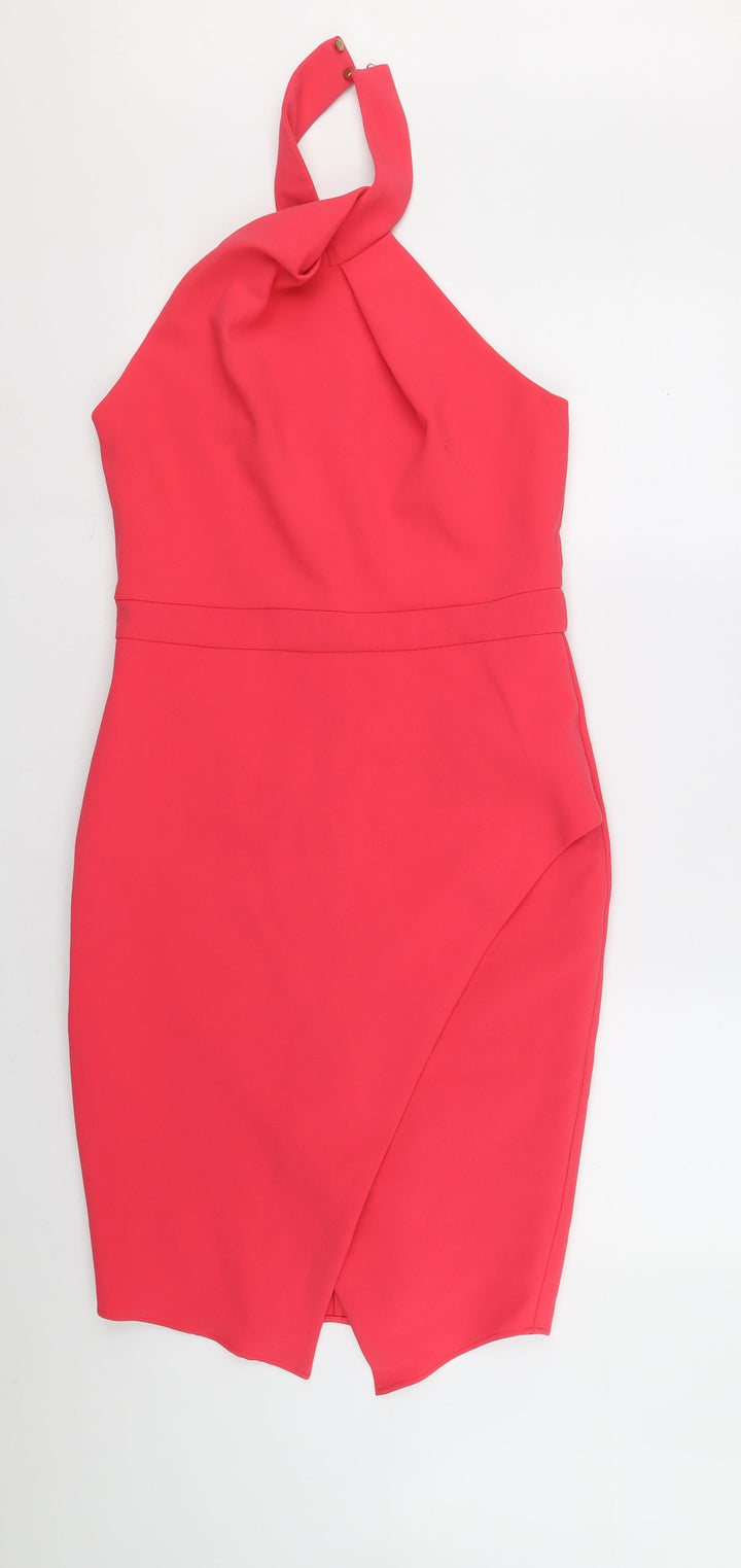 River Island Womens Pink Pencil Dress Size 12 Halter Zip