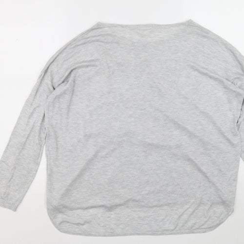 Basic Womens Grey Boat Neck Acrylic Pullover Jumper Size L