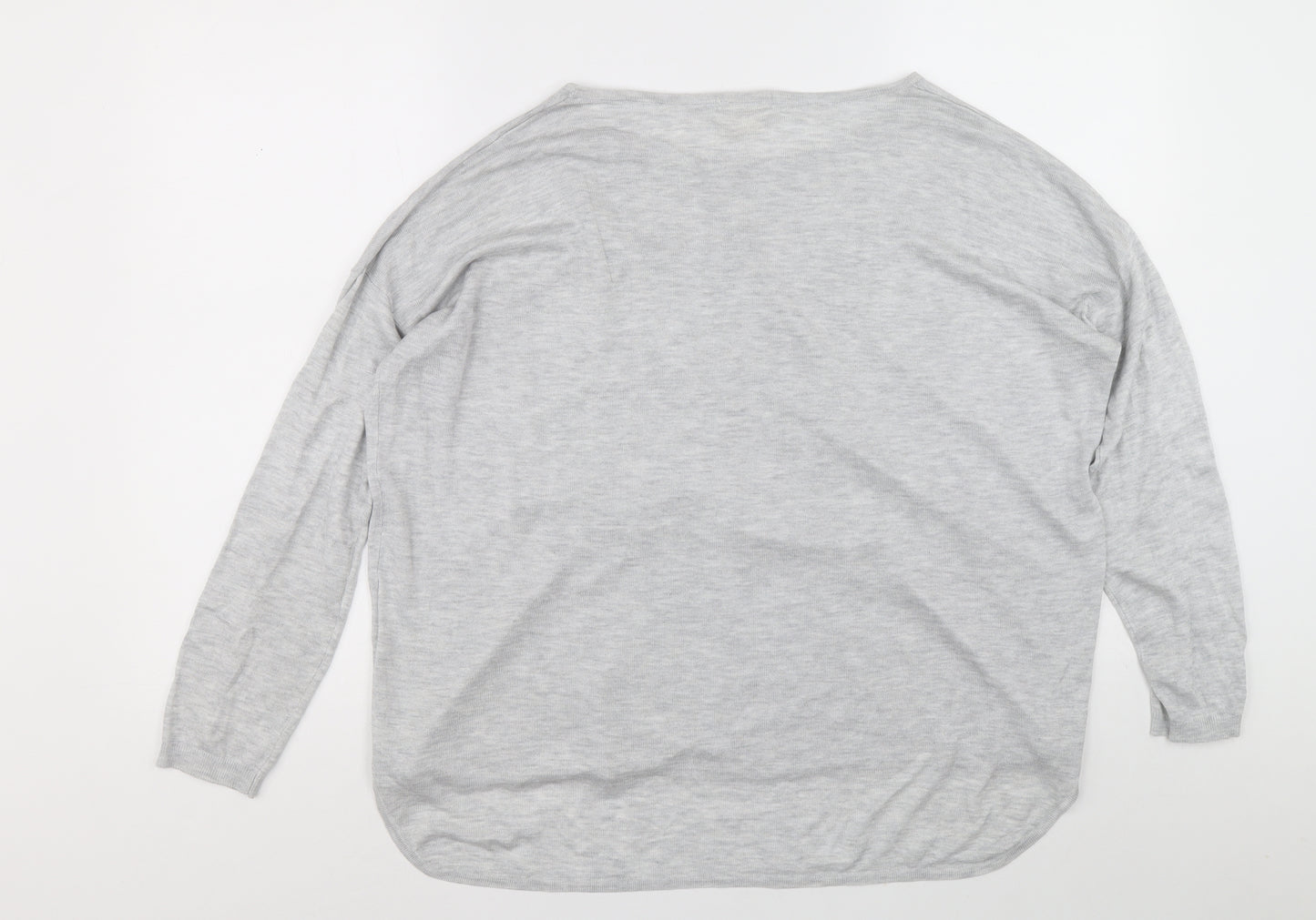 Basic Womens Grey Boat Neck Acrylic Pullover Jumper Size L