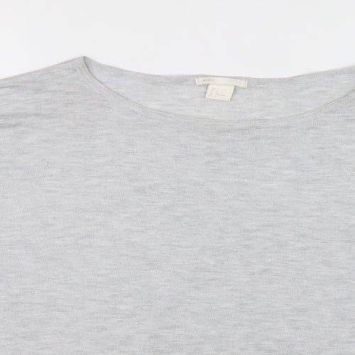 Basic Womens Grey Boat Neck Acrylic Pullover Jumper Size L