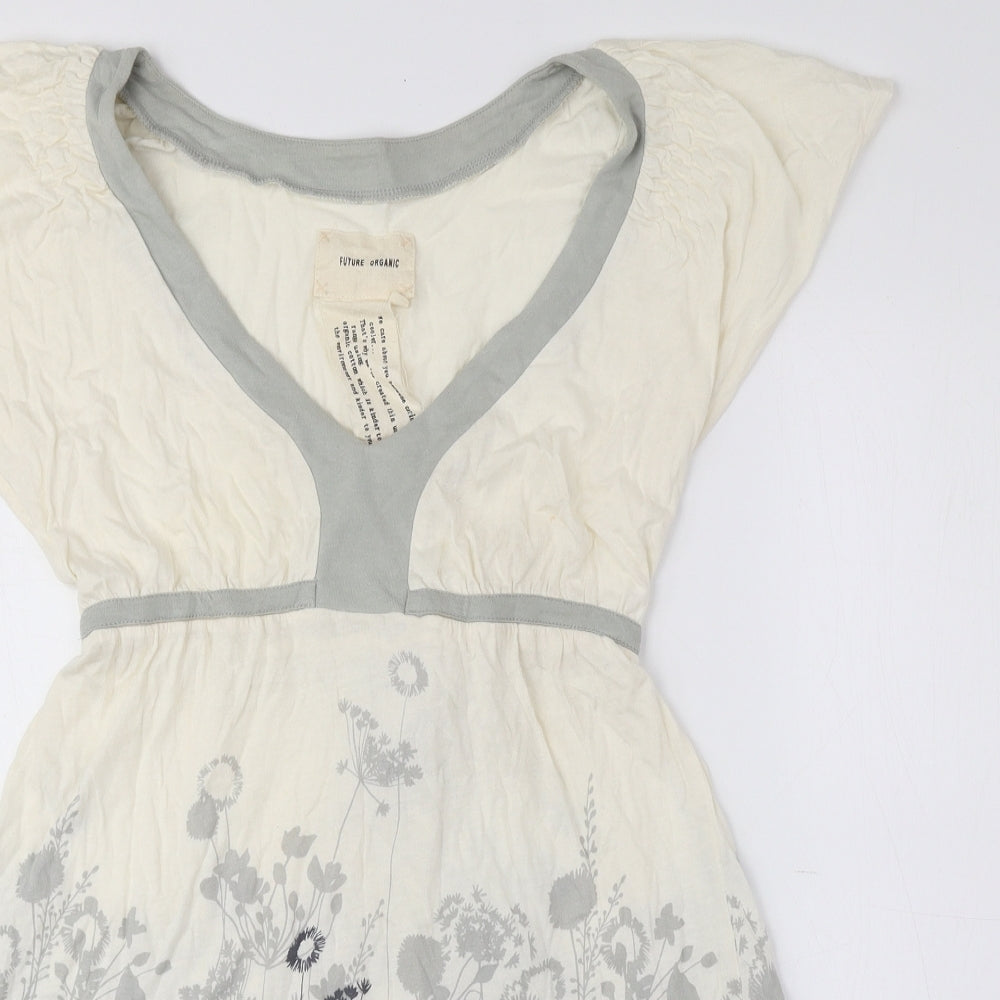 Oasis Womens Ivory Floral 100% Cotton Basic Blouse Size 12 V-Neck - Tie String