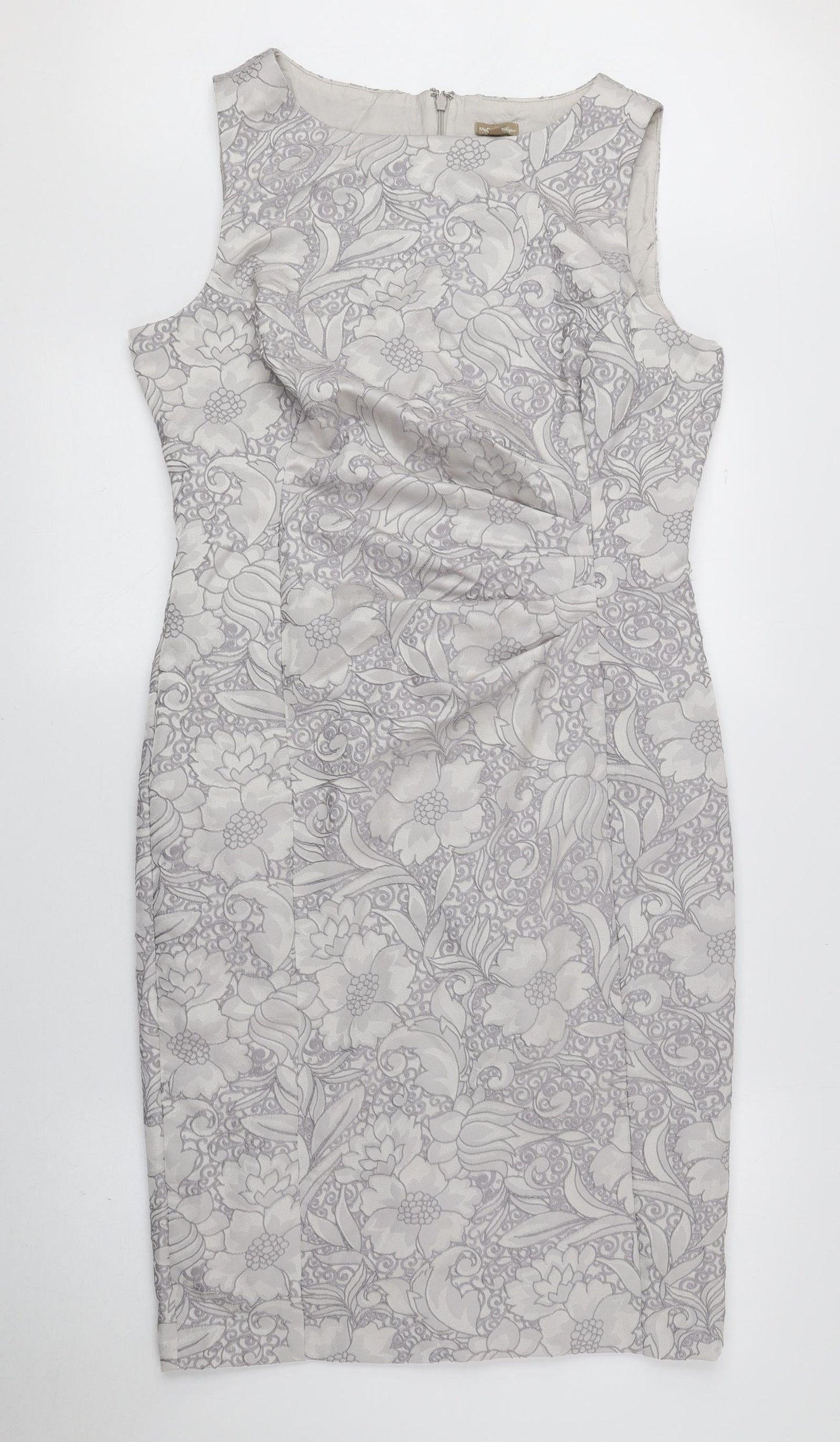 M&Co Womens Ivory Floral Polyester Pencil Dress Size 12 Boat Neck Zip