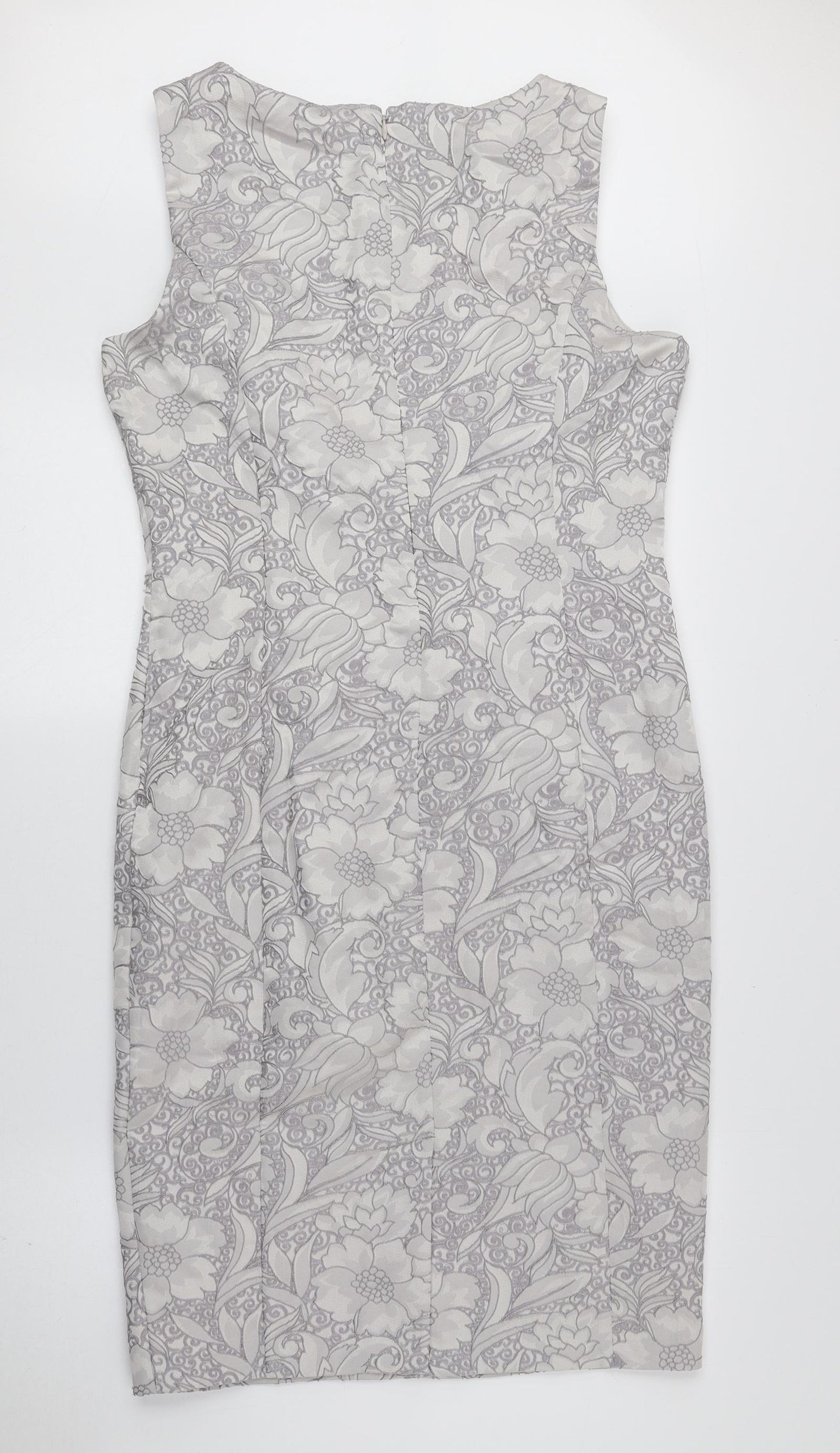 M&Co Womens Ivory Floral Polyester Pencil Dress Size 12 Boat Neck Zip