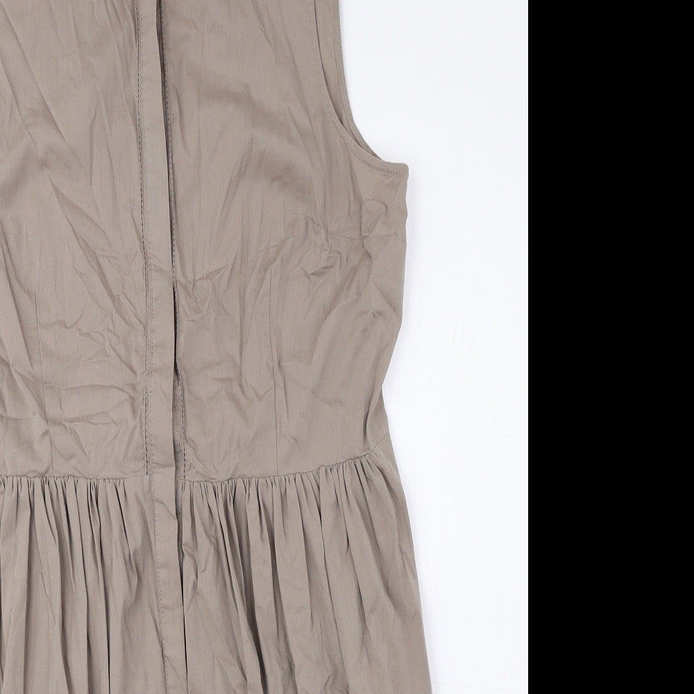 Elizabeth Klein Womens Brown Cotton A-Line Size 16 Collared Button - Tie String