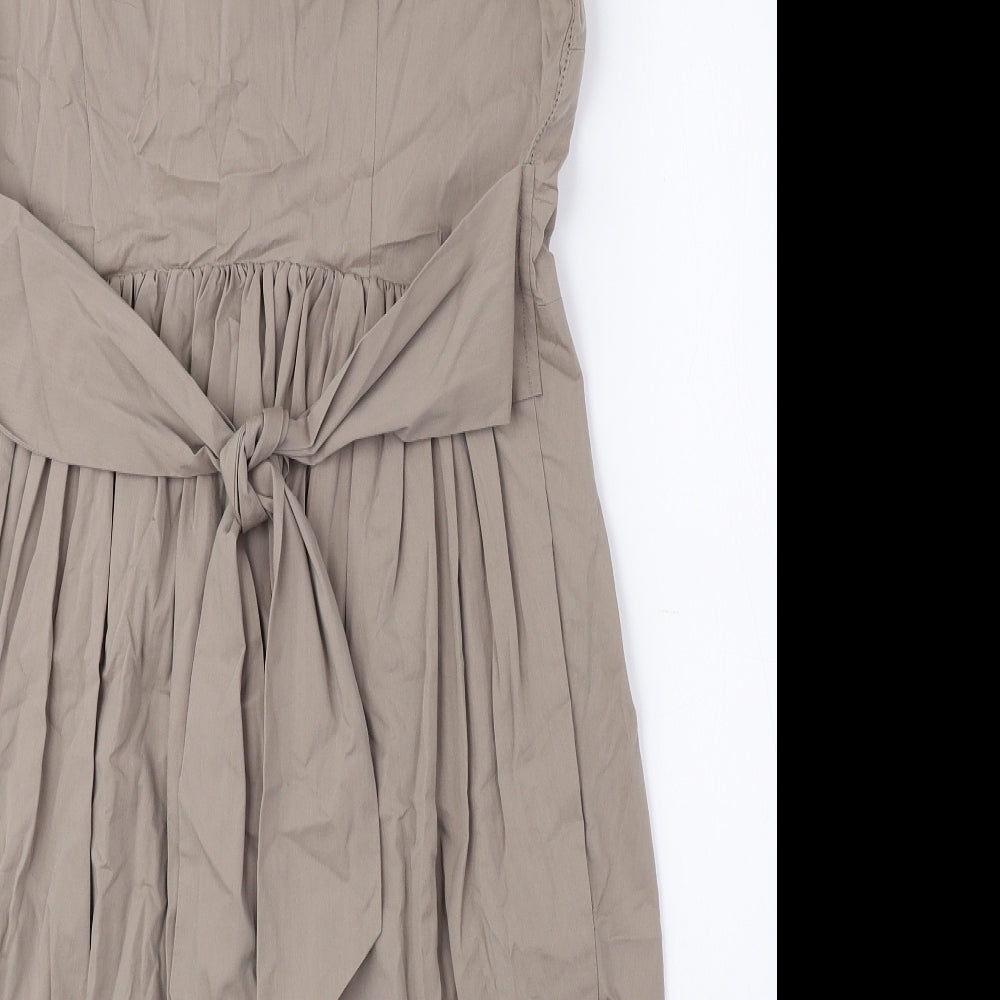 Elizabeth Klein Womens Brown Cotton A-Line Size 16 Collared Button - Tie String