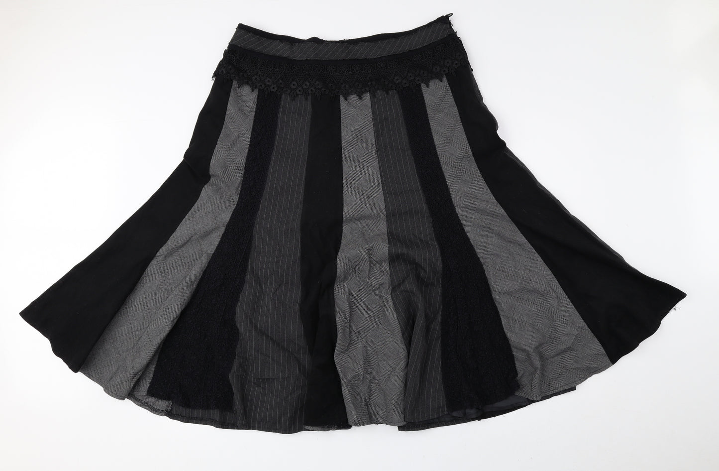 Per Una Womens Grey Striped Polyester A-Line Skirt Size 16 Zip