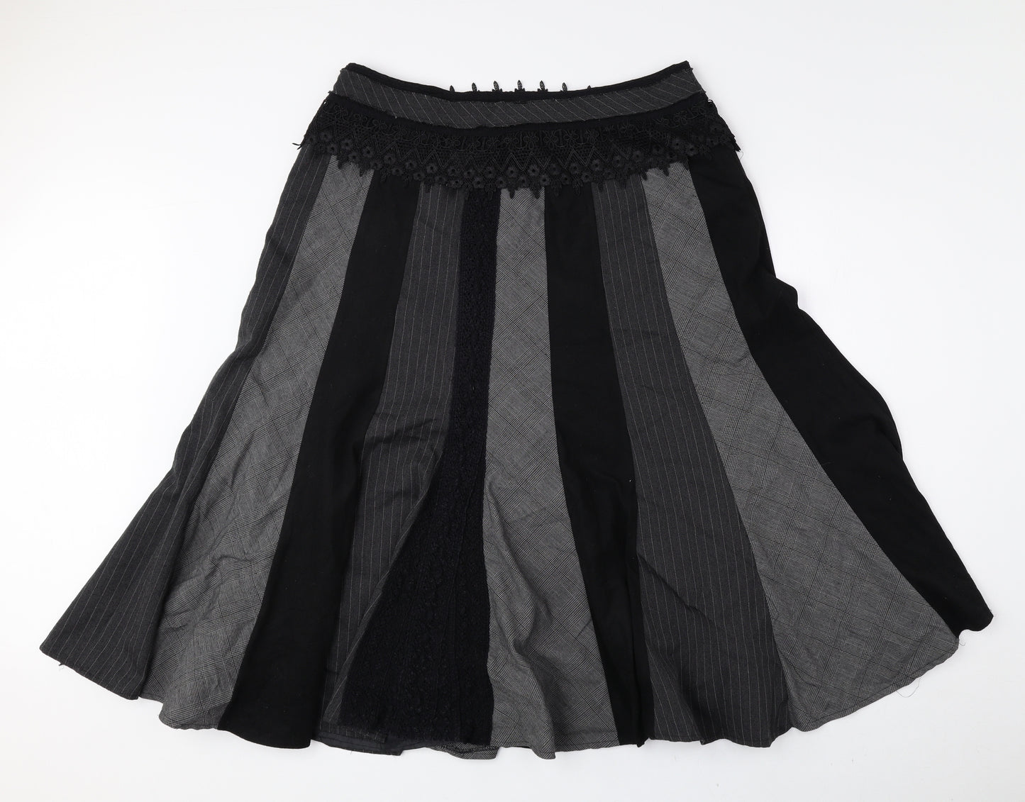Per Una Womens Grey Striped Polyester A-Line Skirt Size 16 Zip