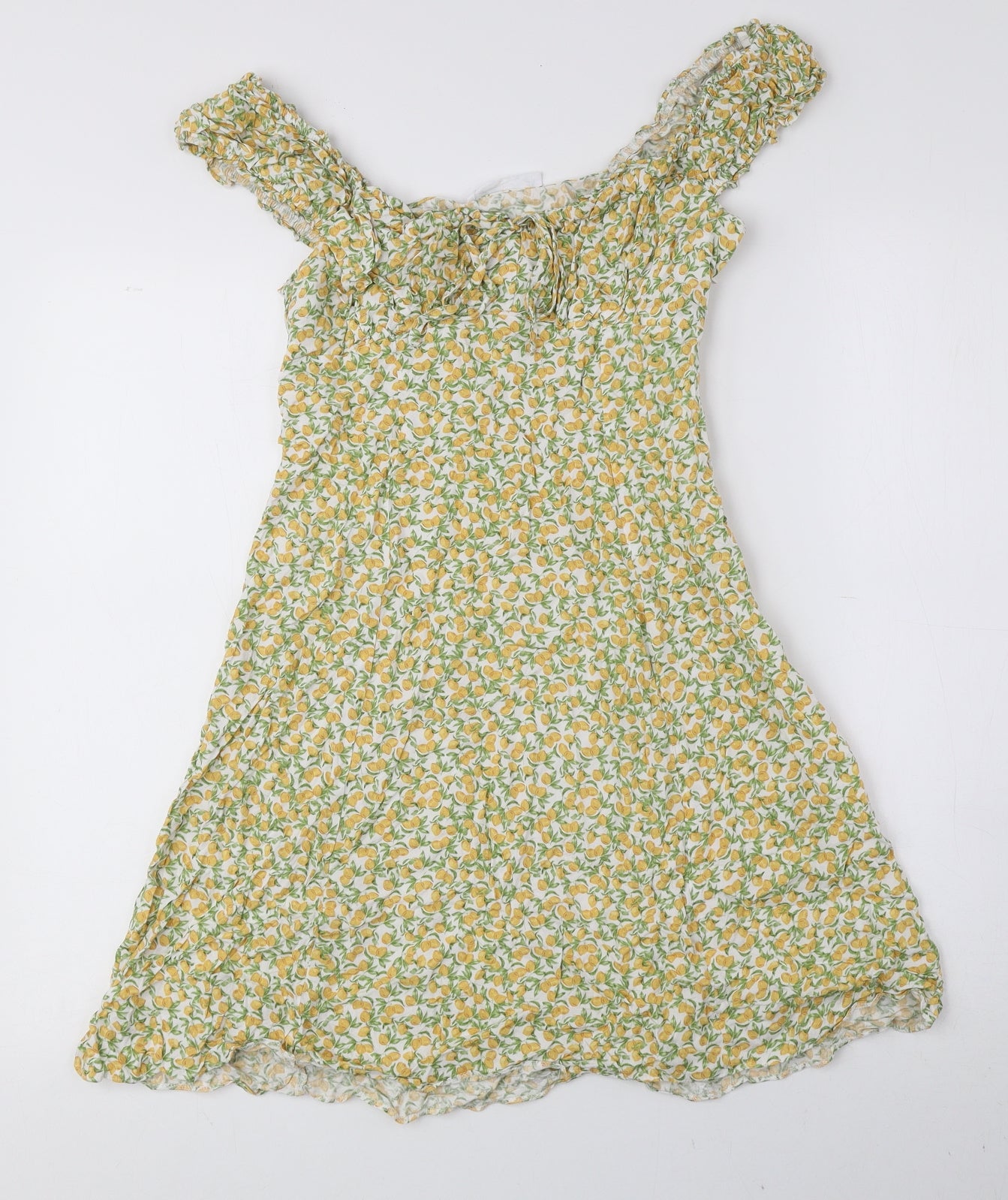 Primark Womens Multicoloured Floral Viscose Mini Size 10 Off the Shoulder Pullover - Lemons
