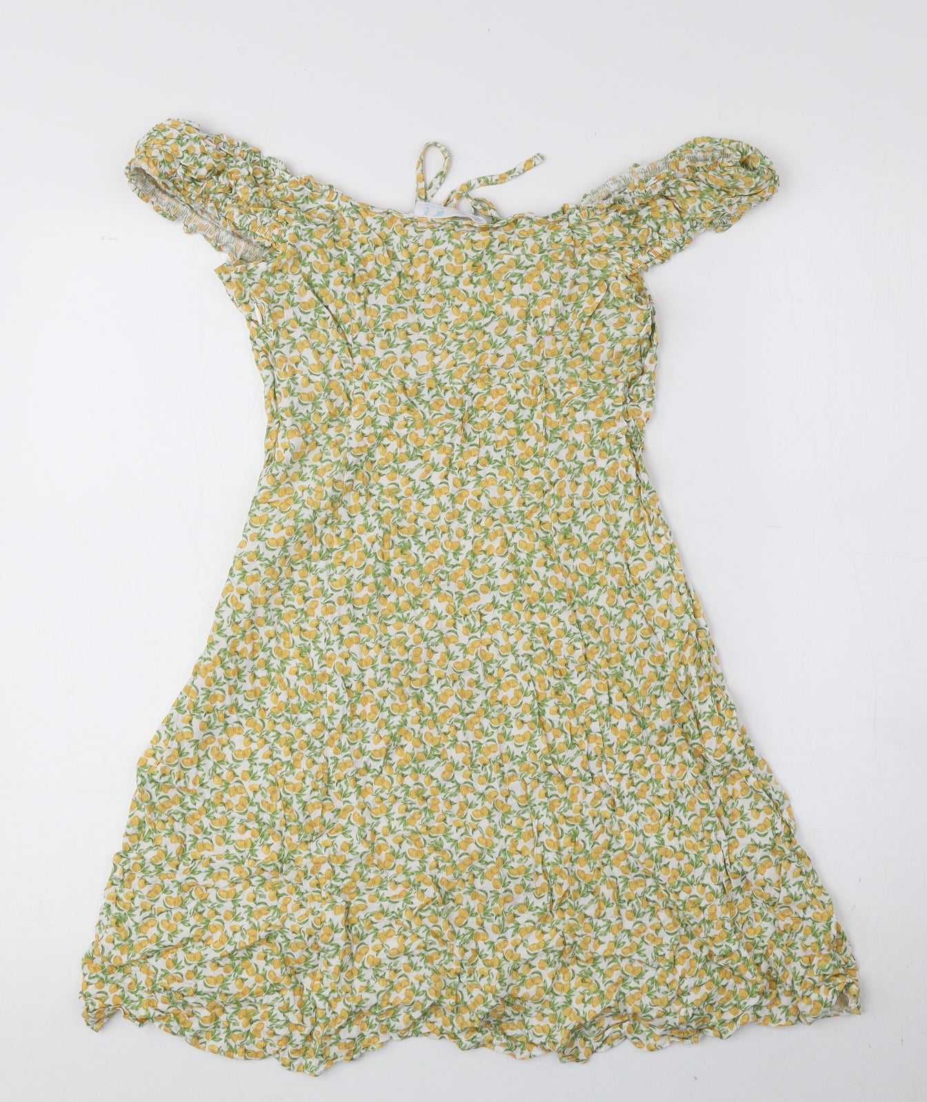Primark Womens Multicoloured Floral Viscose Mini Size 10 Off the Shoulder Pullover - Lemons