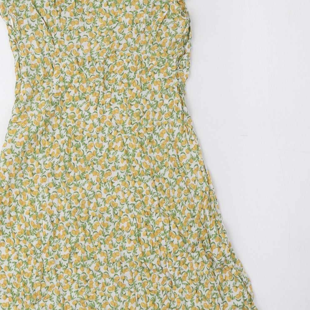 Primark Womens Multicoloured Floral Viscose Mini Size 10 Off the Shoulder Pullover - Lemons