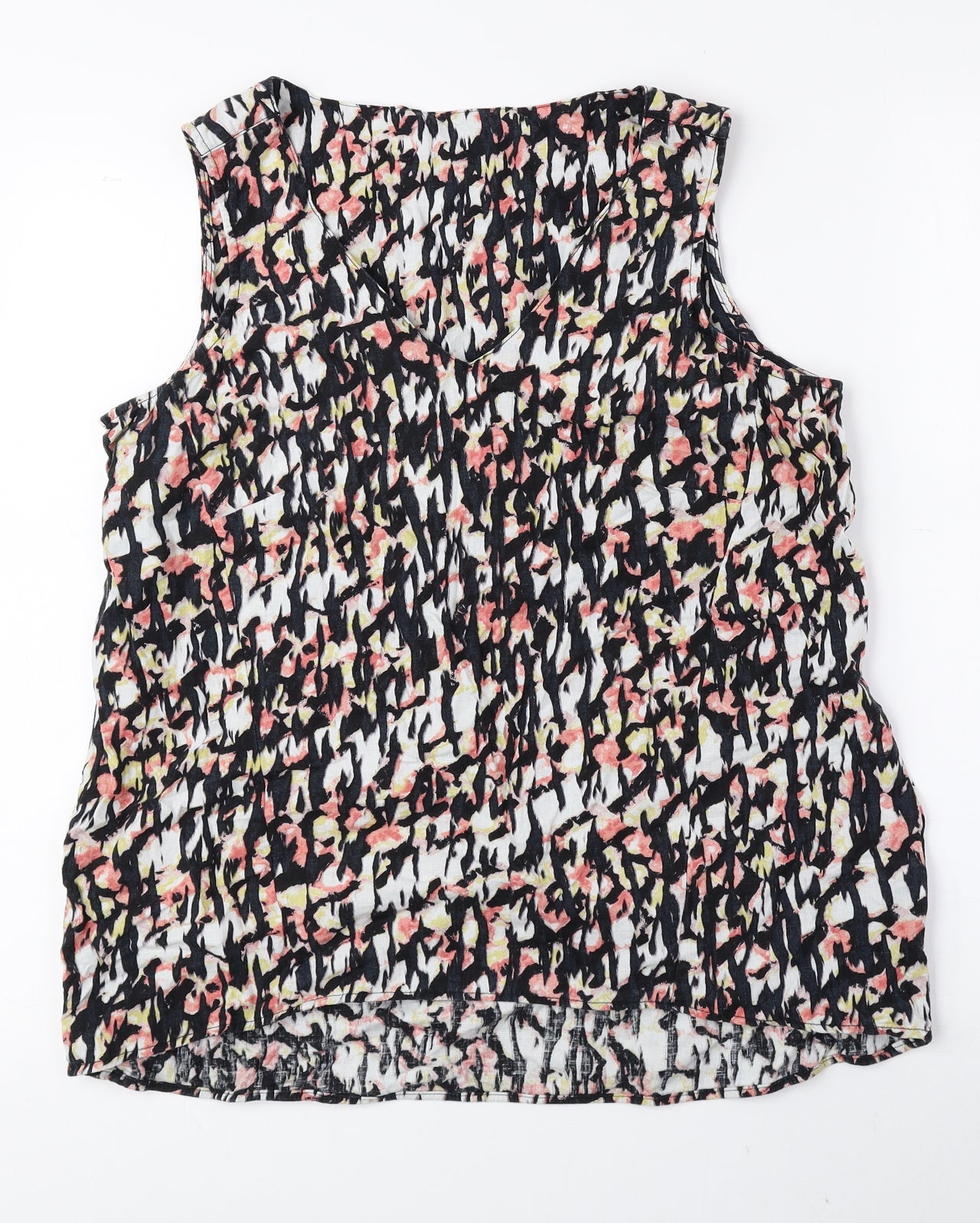 Marks and Spencer Womens Multicoloured Geometric Flax Basic Tank Size 12 V-Neck