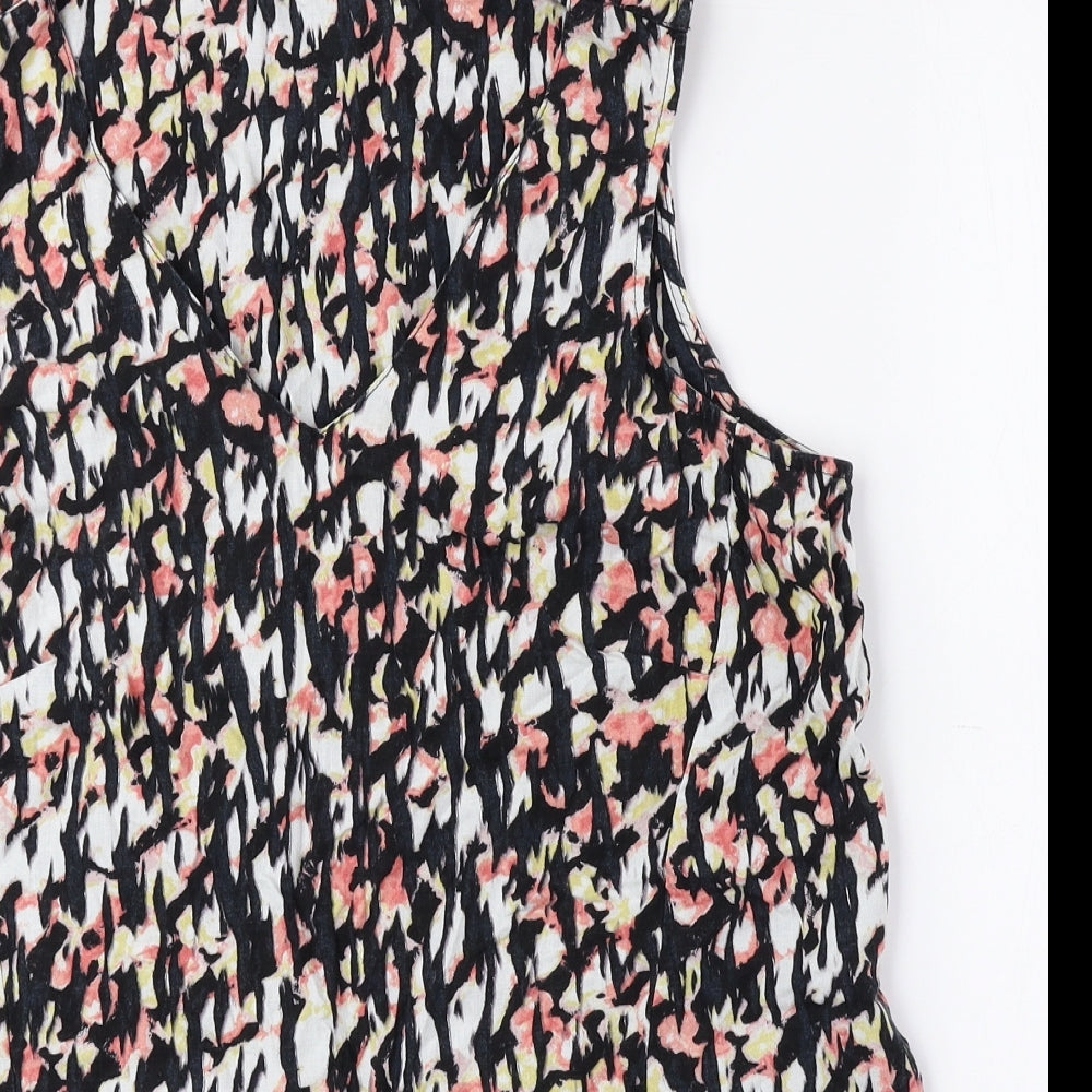 Marks and Spencer Womens Multicoloured Geometric Flax Basic Tank Size 12 V-Neck