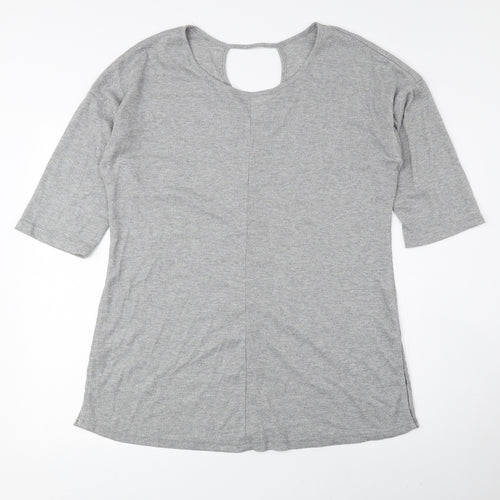 Preworn Womens Silver Polyester Basic T-Shirt Size 16 Round Neck