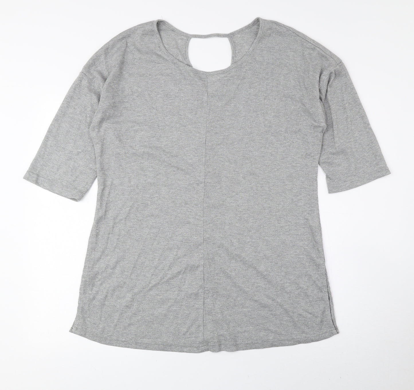 Preworn Womens Silver Polyester Basic T-Shirt Size 16 Round Neck