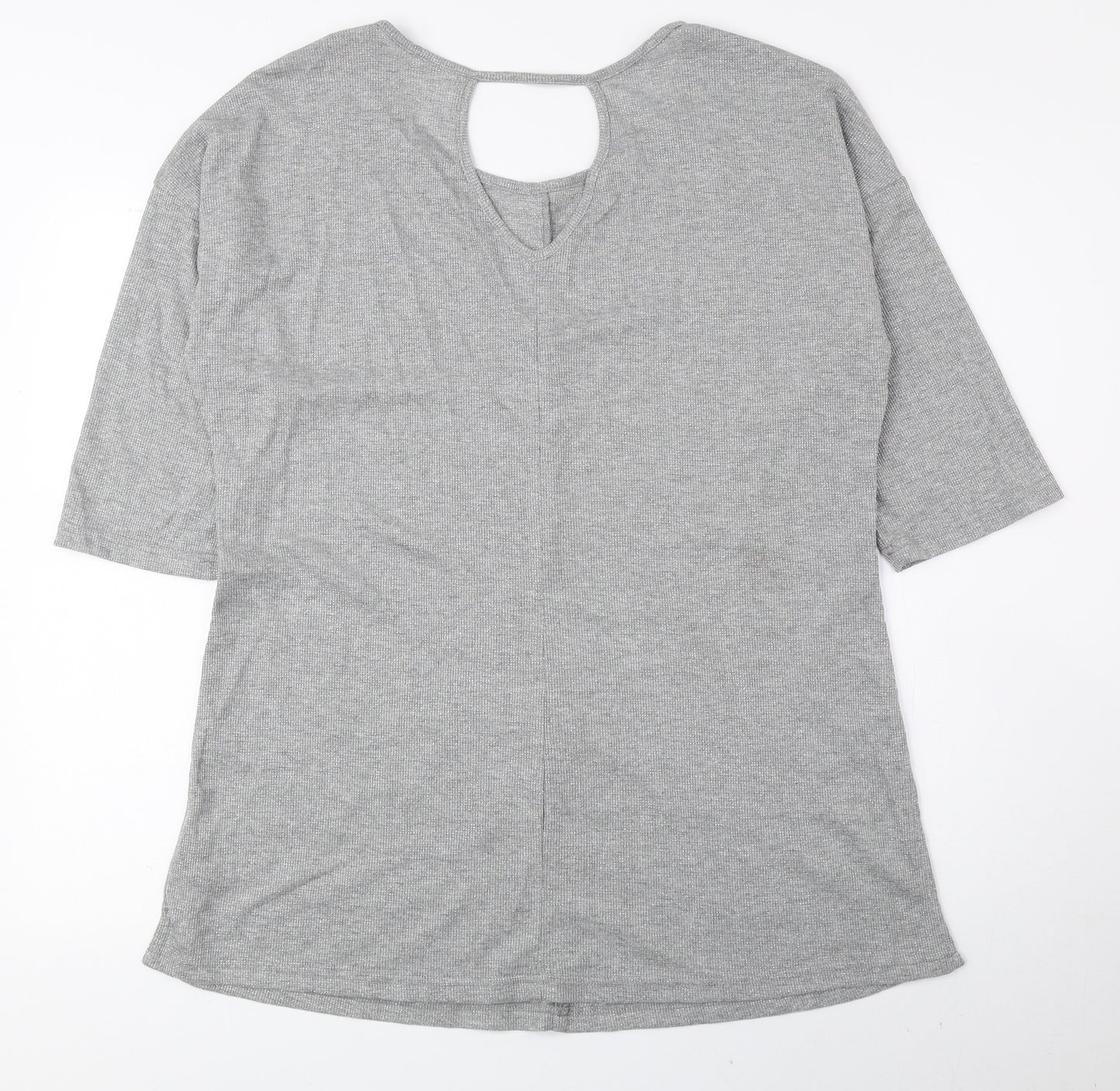 Preworn Womens Silver Polyester Basic T-Shirt Size 16 Round Neck