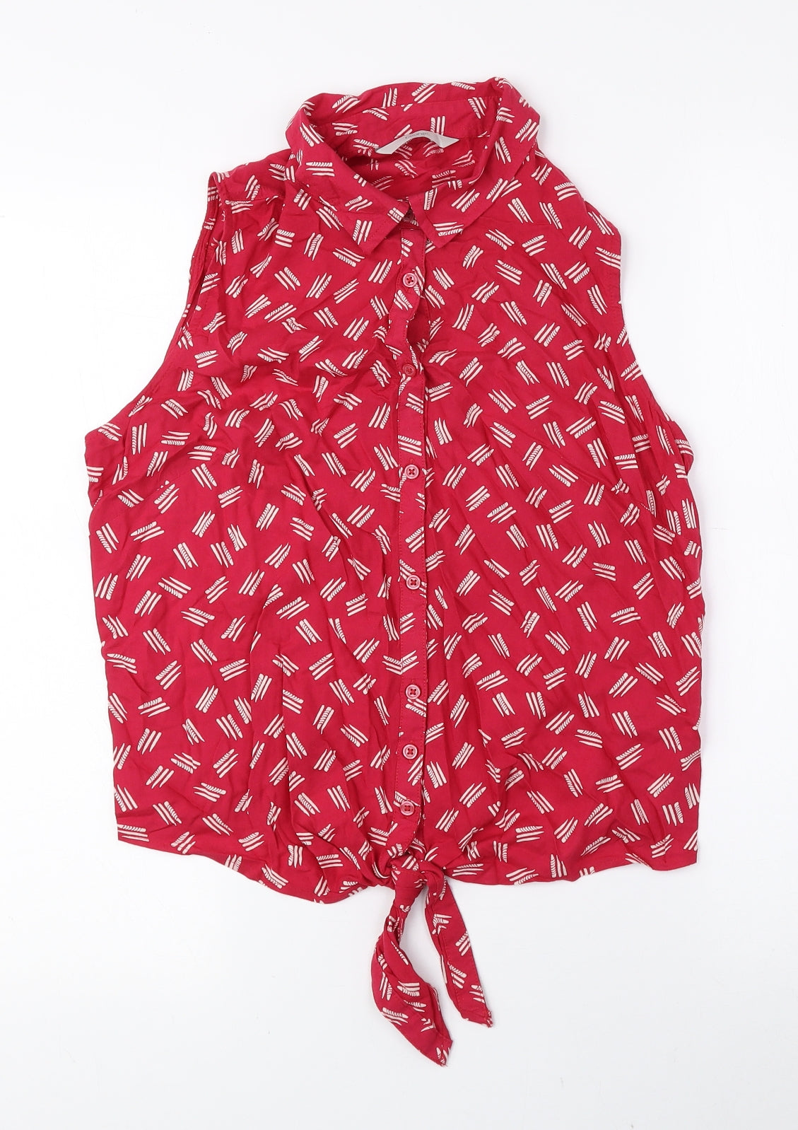 George Womens Pink Geometric Viscose Basic Blouse Size 12 Collared - Tie String