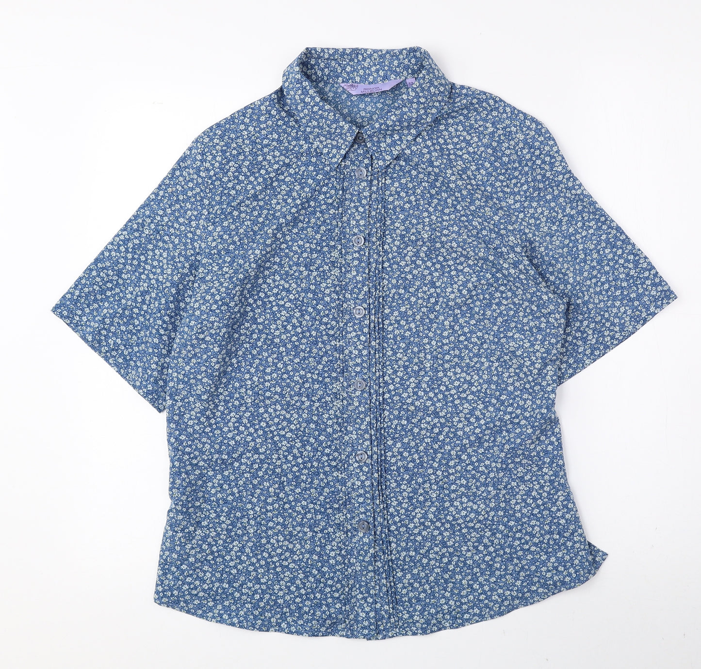 Honor Milburn Womens Blue Floral Polyester Basic Blouse Size 12 Collared