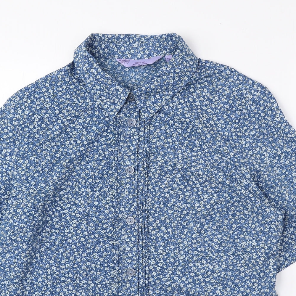 Honor Milburn Womens Blue Floral Polyester Basic Blouse Size 12 Collared