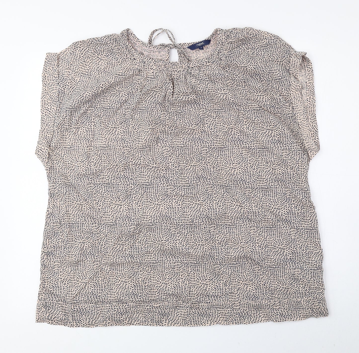 NEXT Womens Beige Geometric 100% Cotton Basic Blouse Size 16 Round Neck