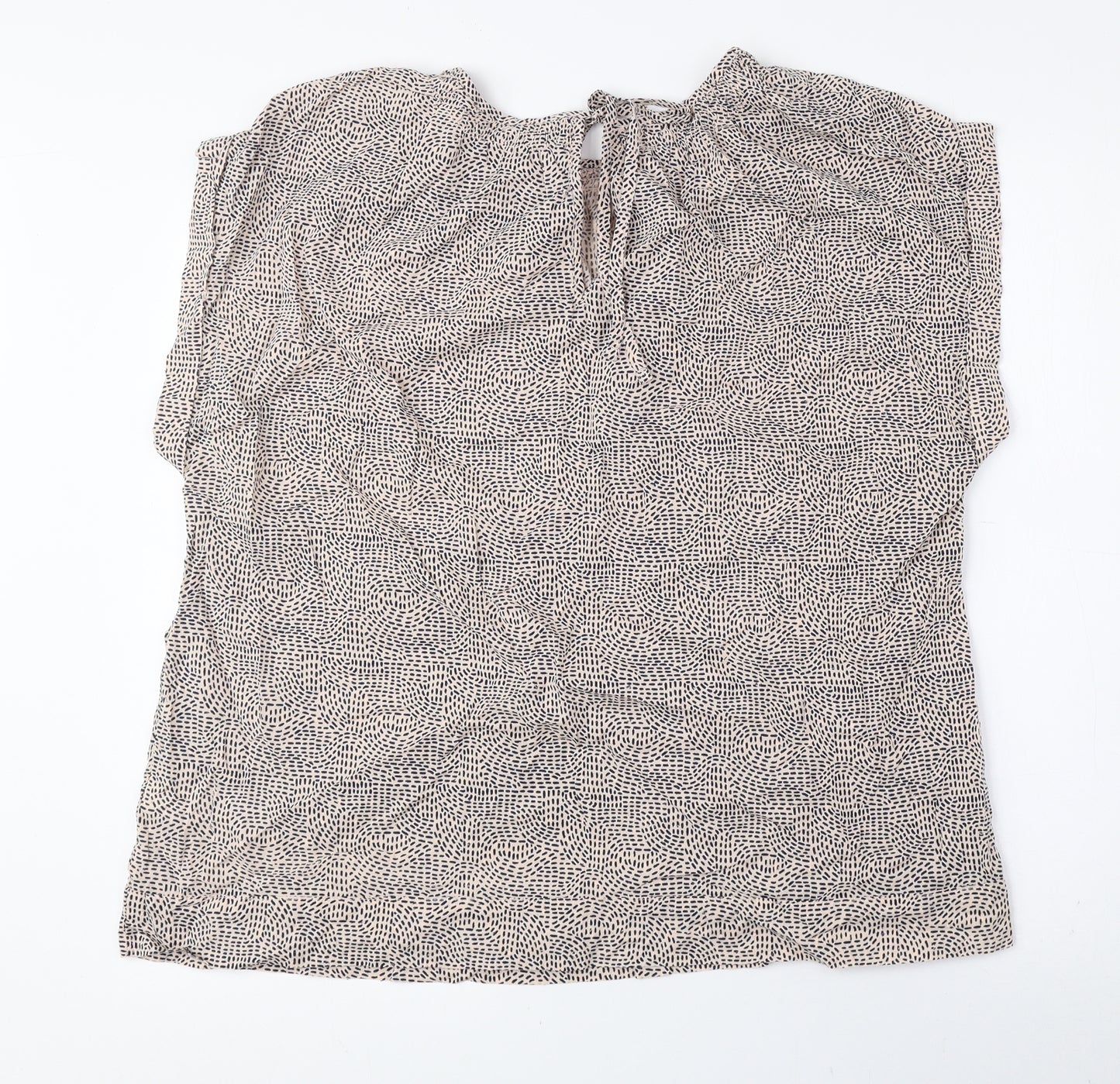 NEXT Womens Beige Geometric 100% Cotton Basic Blouse Size 16 Round Neck