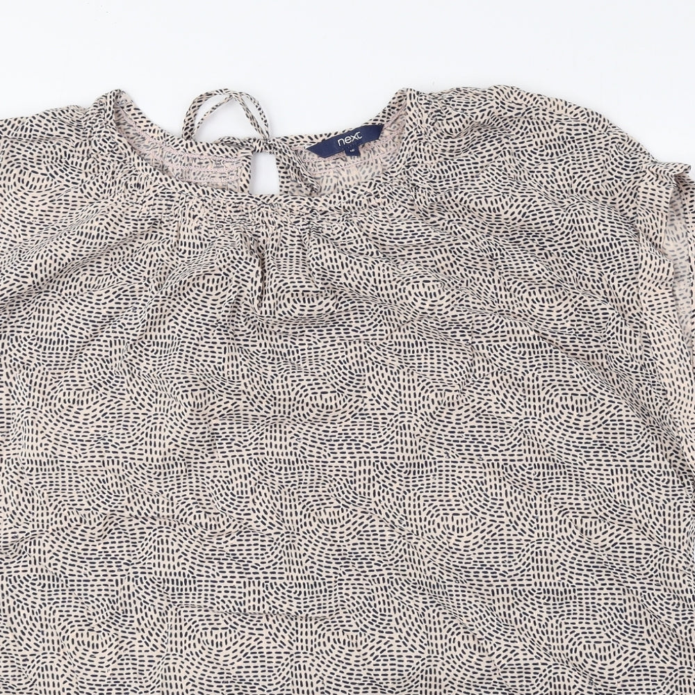 NEXT Womens Beige Geometric 100% Cotton Basic Blouse Size 16 Round Neck