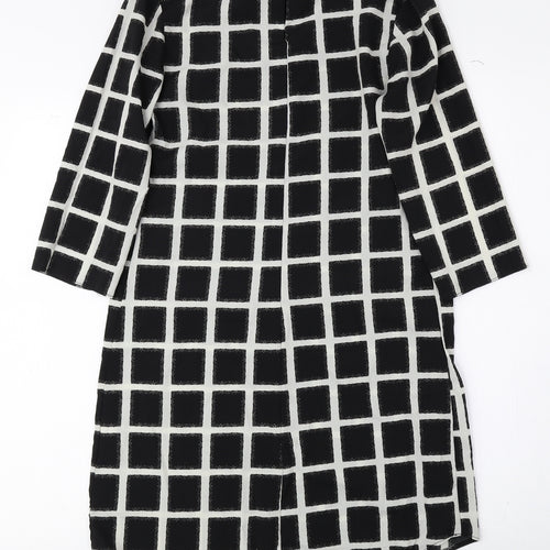 New Look Womens Black Check Polyester A-Line Size 8 Round Neck Button