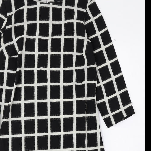 New Look Womens Black Check Polyester A-Line Size 8 Round Neck Button
