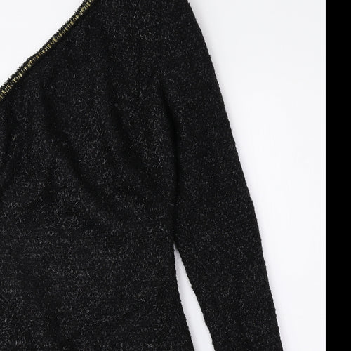 Zara Womens Black Acrylic Bodycon Size 4 One Shoulder Zip