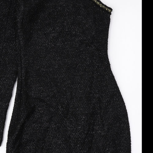 Zara Womens Black Acrylic Bodycon Size 4 One Shoulder Zip